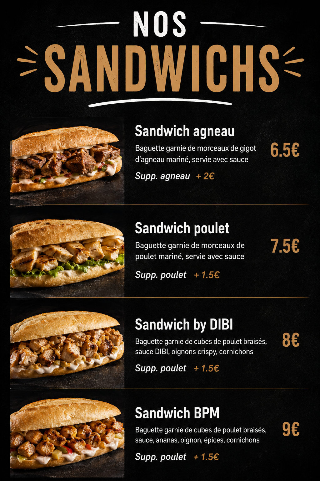 Carte sandwiches BABA'S FOOD