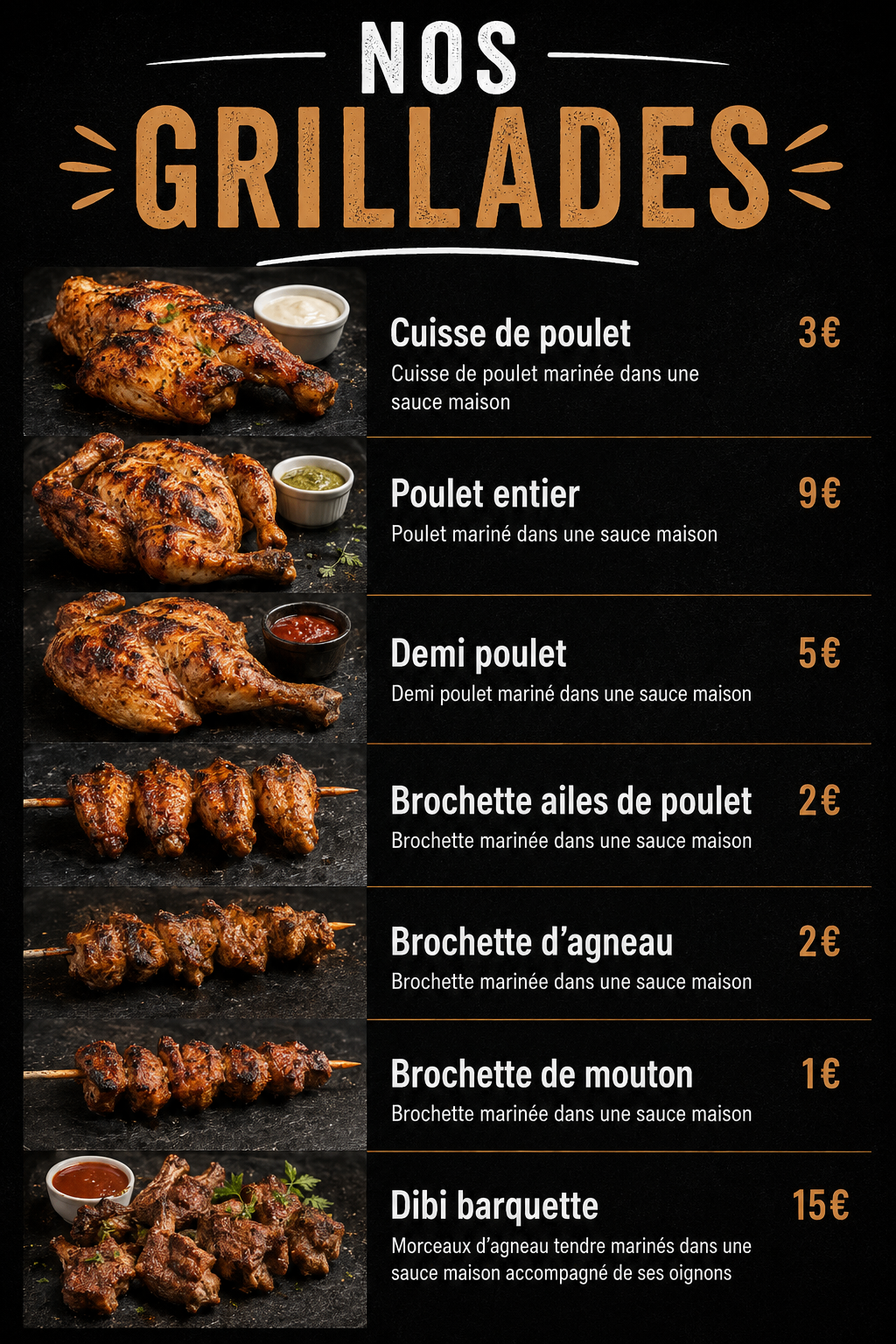 Carte grillades BABA'S FOOD